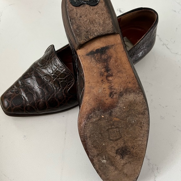 Vtg Joan & David classic smoking loafers chocolate alligator impressed leather - Picture 4 of 4